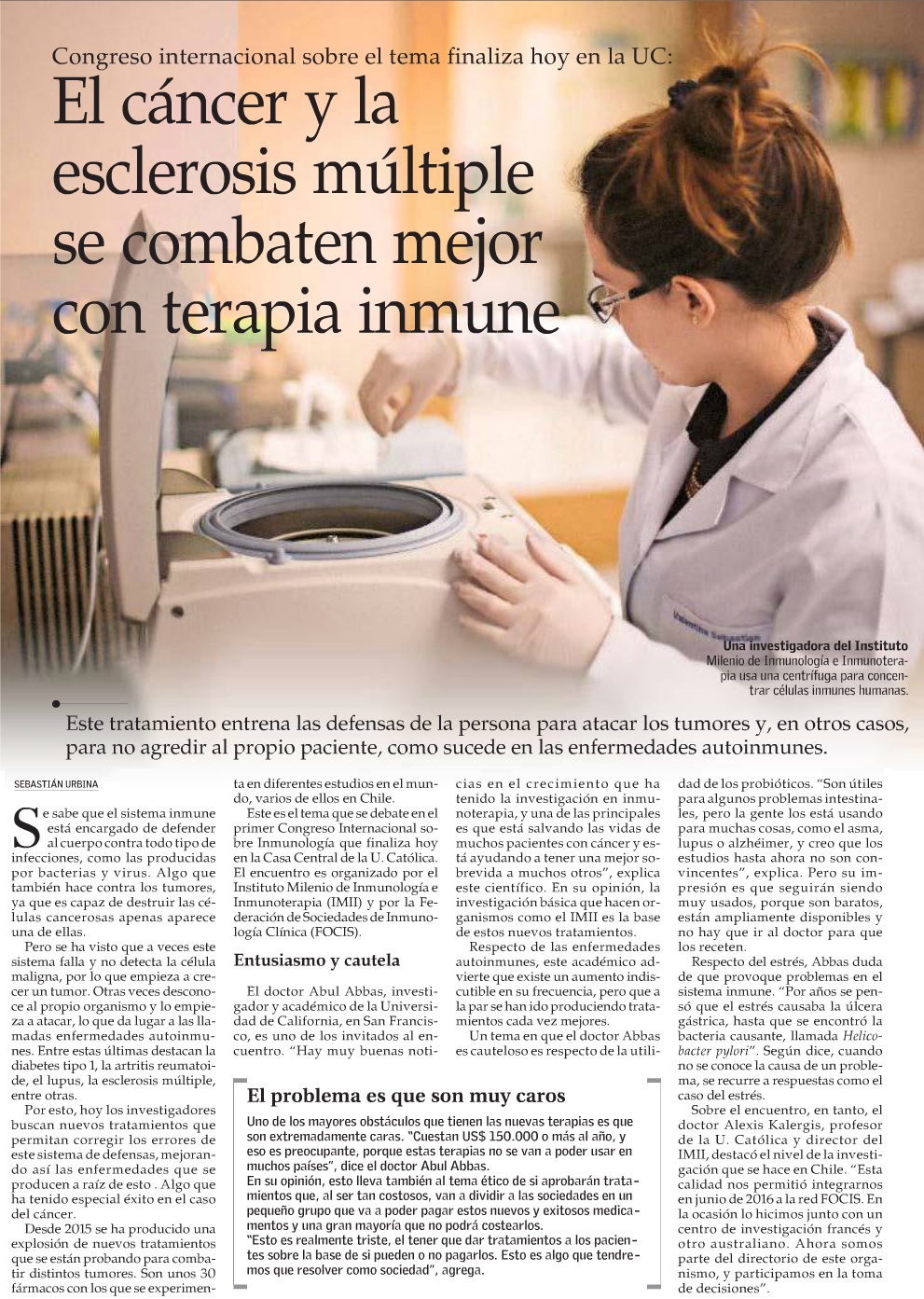 Publicación El Mercurio - IMII - Congreso Inmunoterapia
